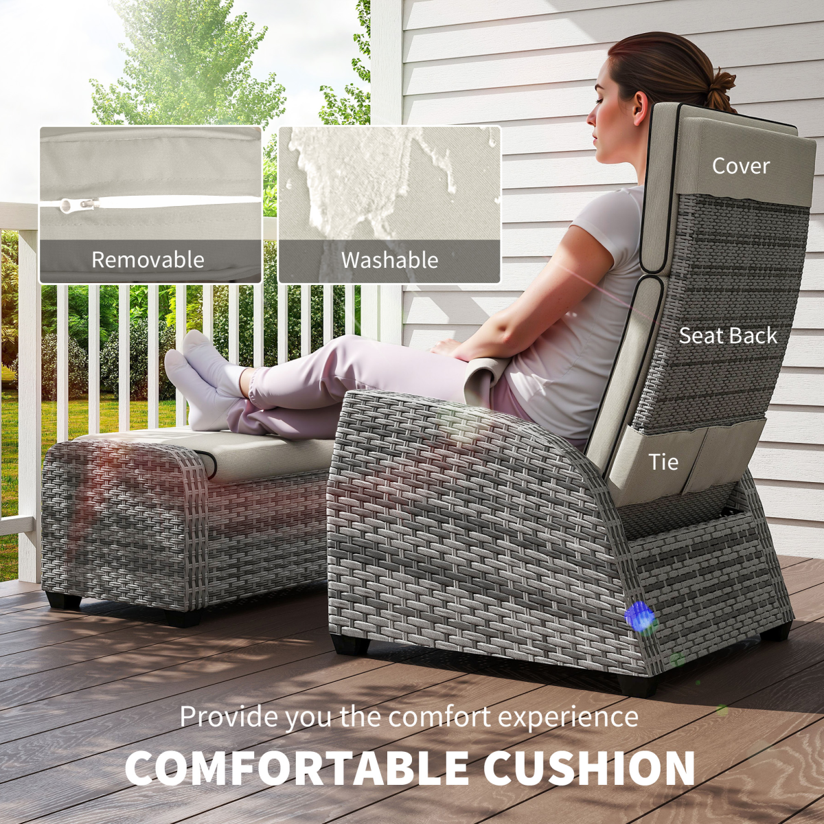 Elegant 5-Piece Grey Rattan Garden Set with Reclining Comfort