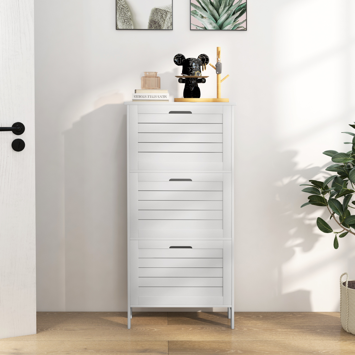 Compact Shoe Storage Cabinet with 3 Flip Drawers