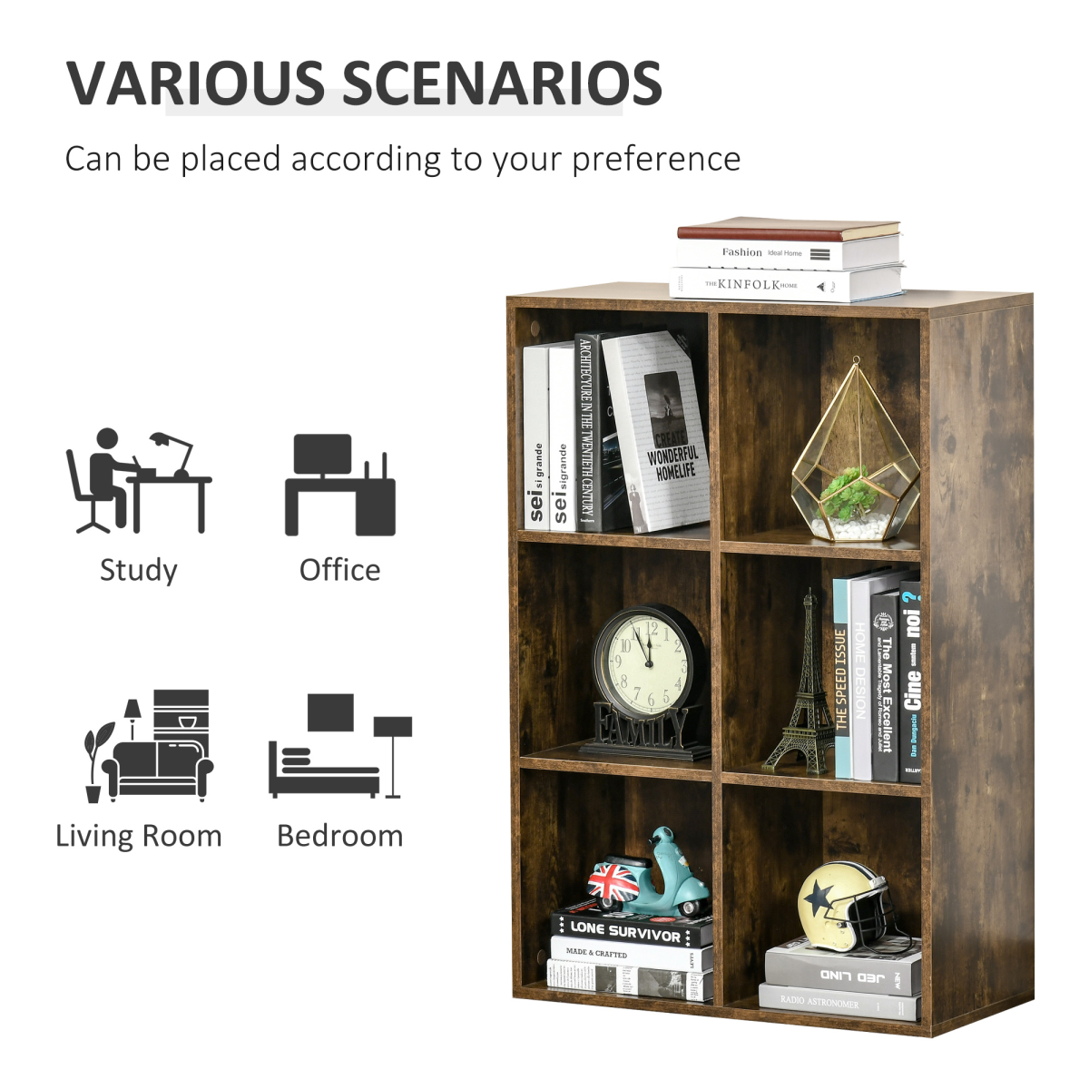 Versatile 6-Cube Storage Bookcase for Home and Office - Stylish & Sturdy