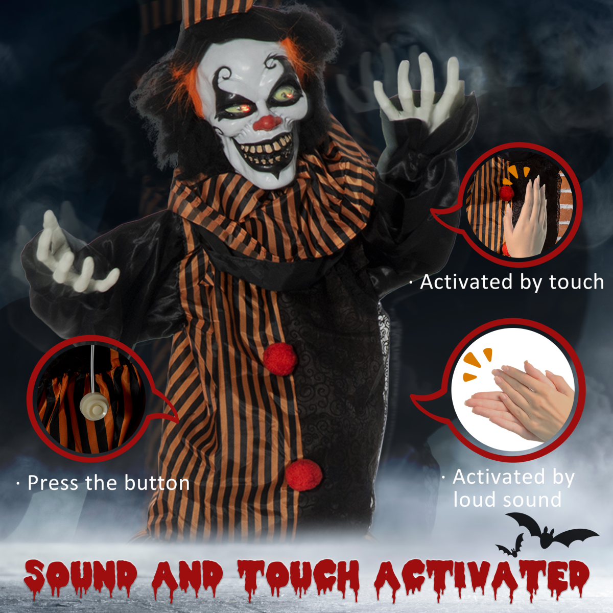 67-Inch Outdoor Life-Size Talking Circus Clown with Light-Up Eyes