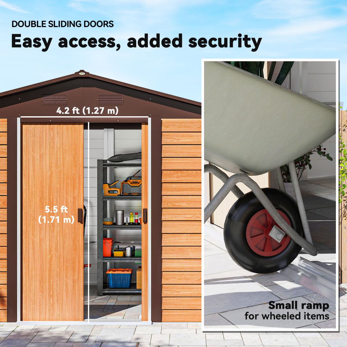 9.1x6.4ft Wood Effect Garden Shed with Sliding Door - Durable Storage