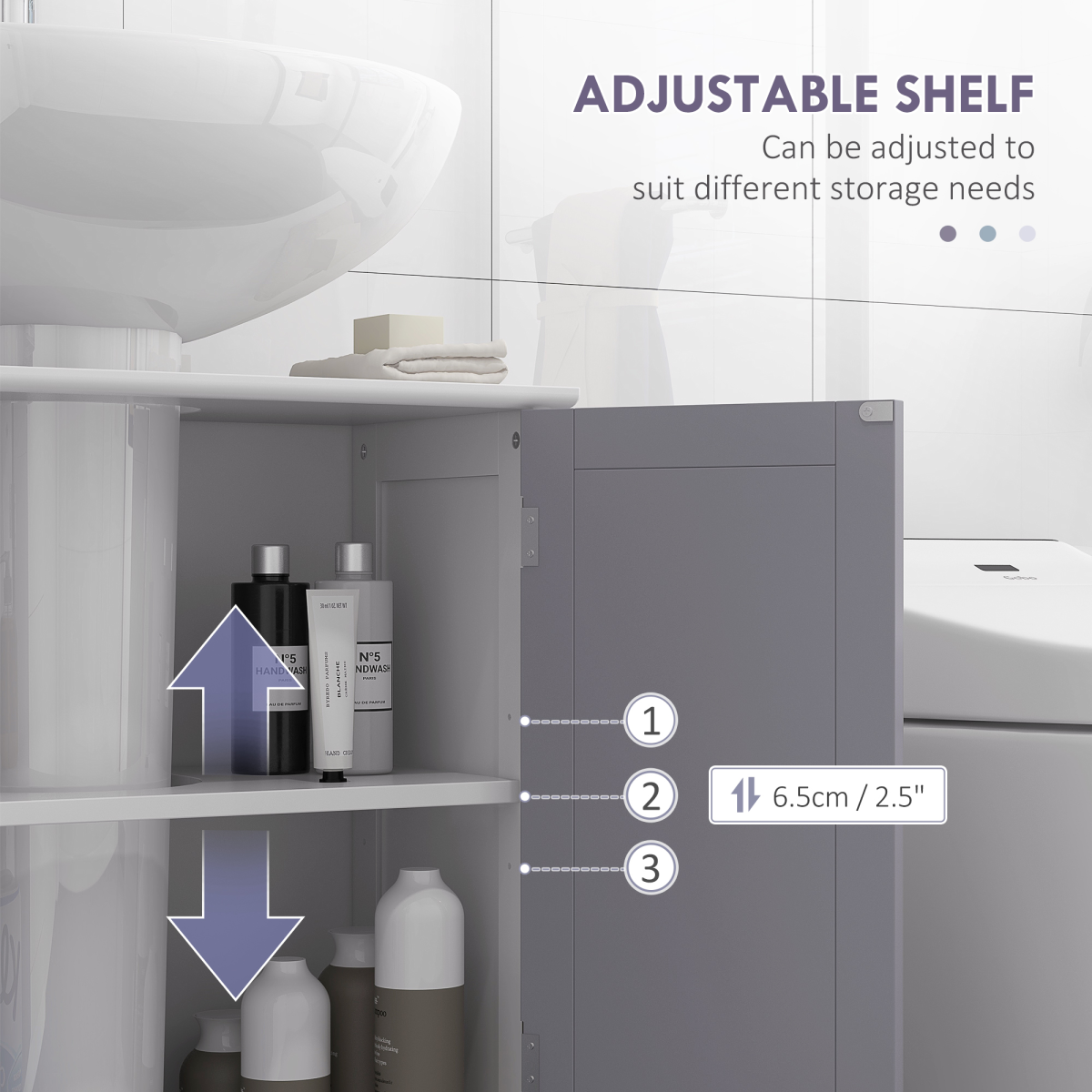 Kleankin 60x60cm Under-Sink Storage Cabinet - Adjustable Grey & White Design