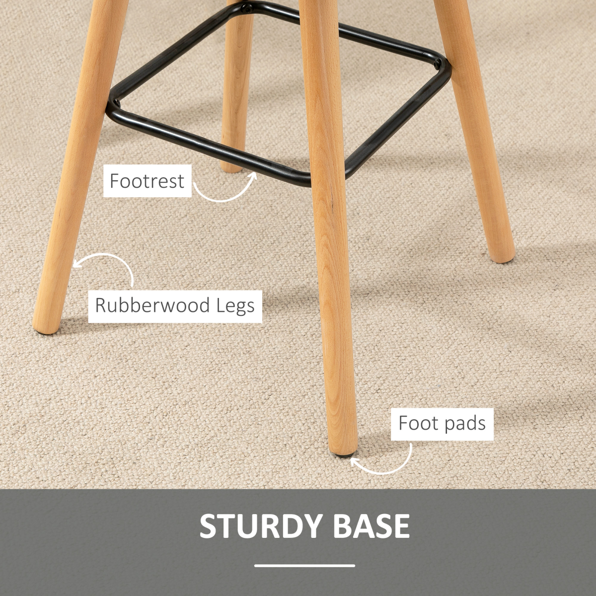 Grey Bar Stool Set of 2: Armless, Button-Tufted, Counter Height