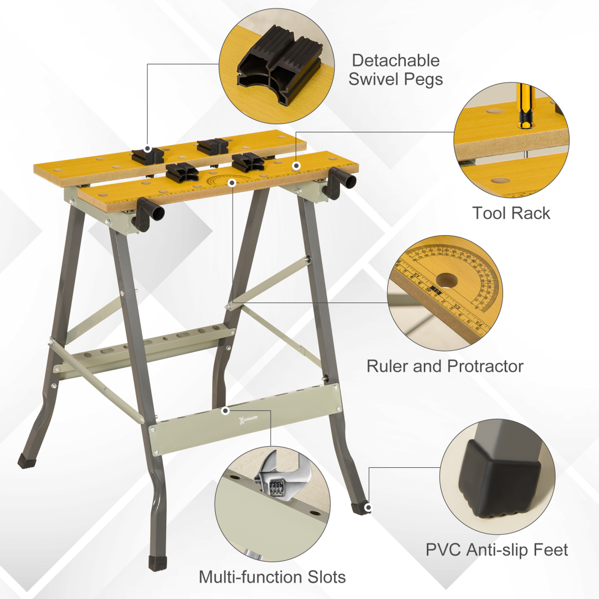 4-in-1 Work Bench: Sawhorse, Clamp Table, Ruler & Protractor, Foldable