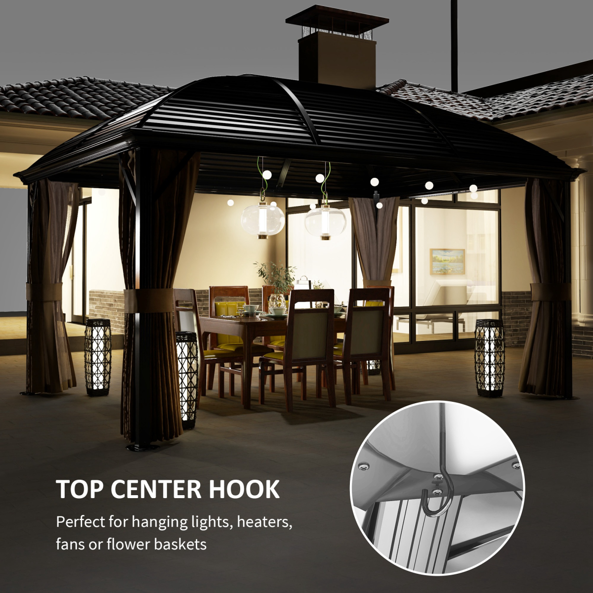 3x4m Hardtop Gazebo - Aluminium Garden Pavilion Brown