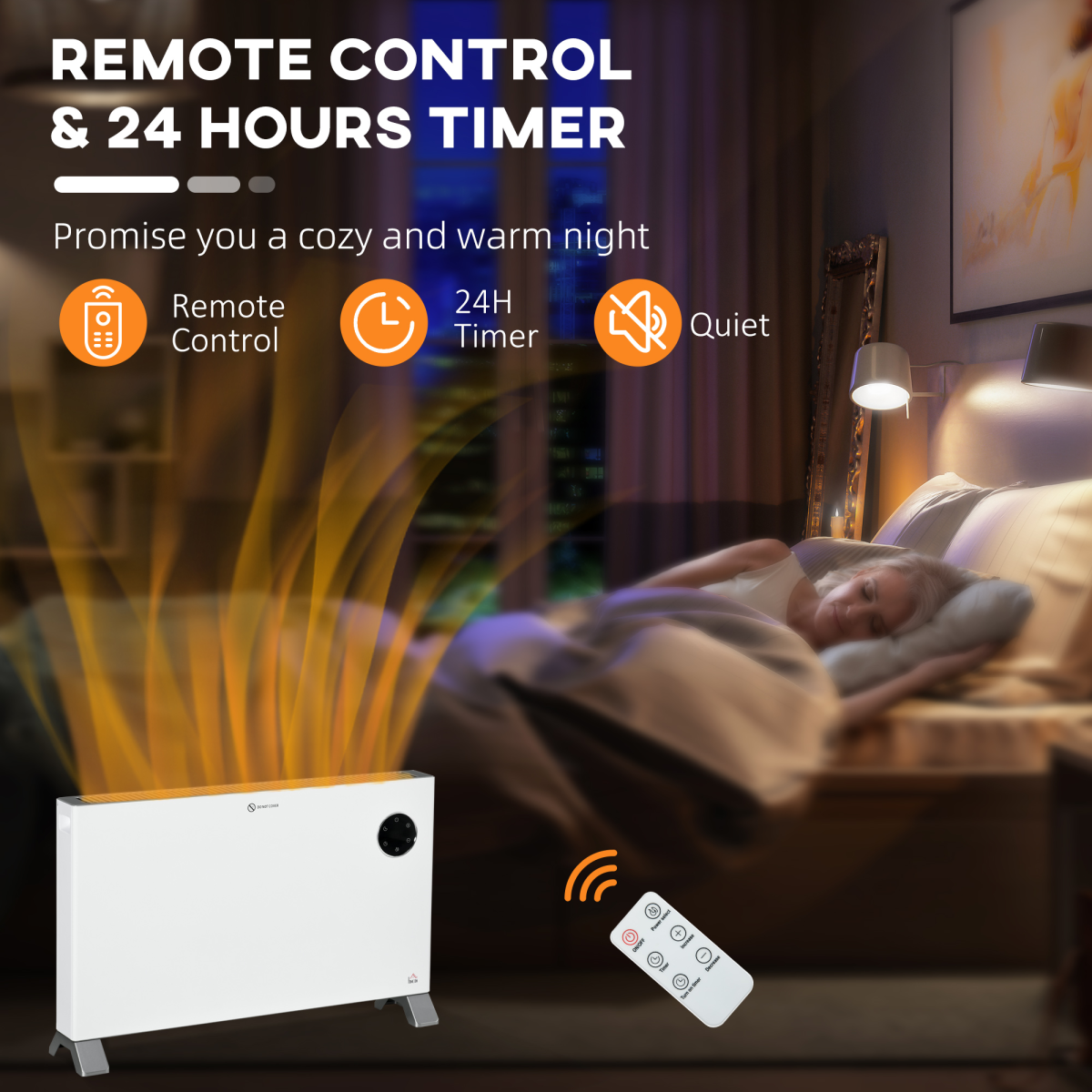 2000W Slim Electric Convector Heater with LED Display - White
