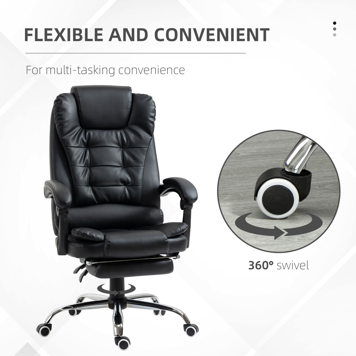 PU Leather High-Back Office Chair with Swivel Wheels - Black