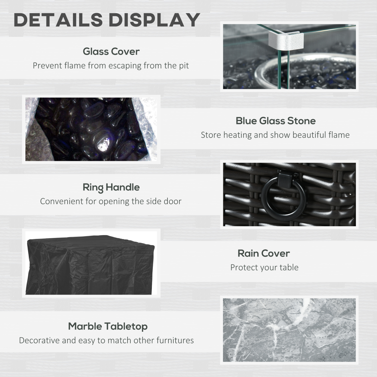 50,000 BTU Gas Fire Pit Table for Patio with Rain Cover Windscreen