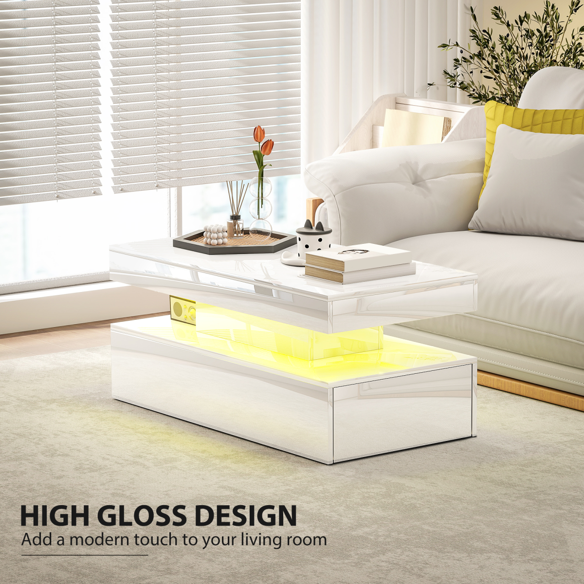 Glowing Elegance: LED Coffee Table with Storage & Modern Design