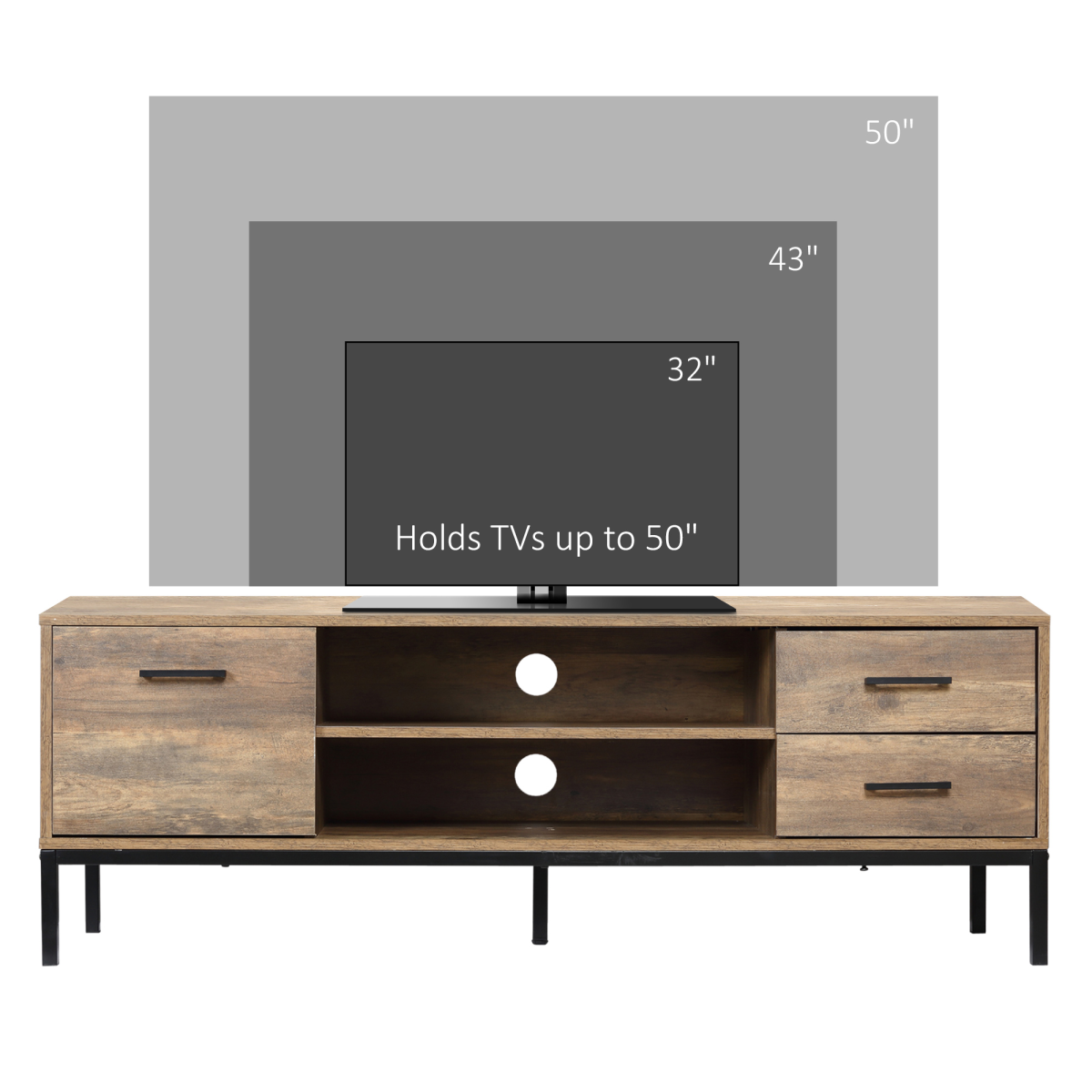 Industrial Chic TV Stand for 50” TVs with Ample Storage & Style