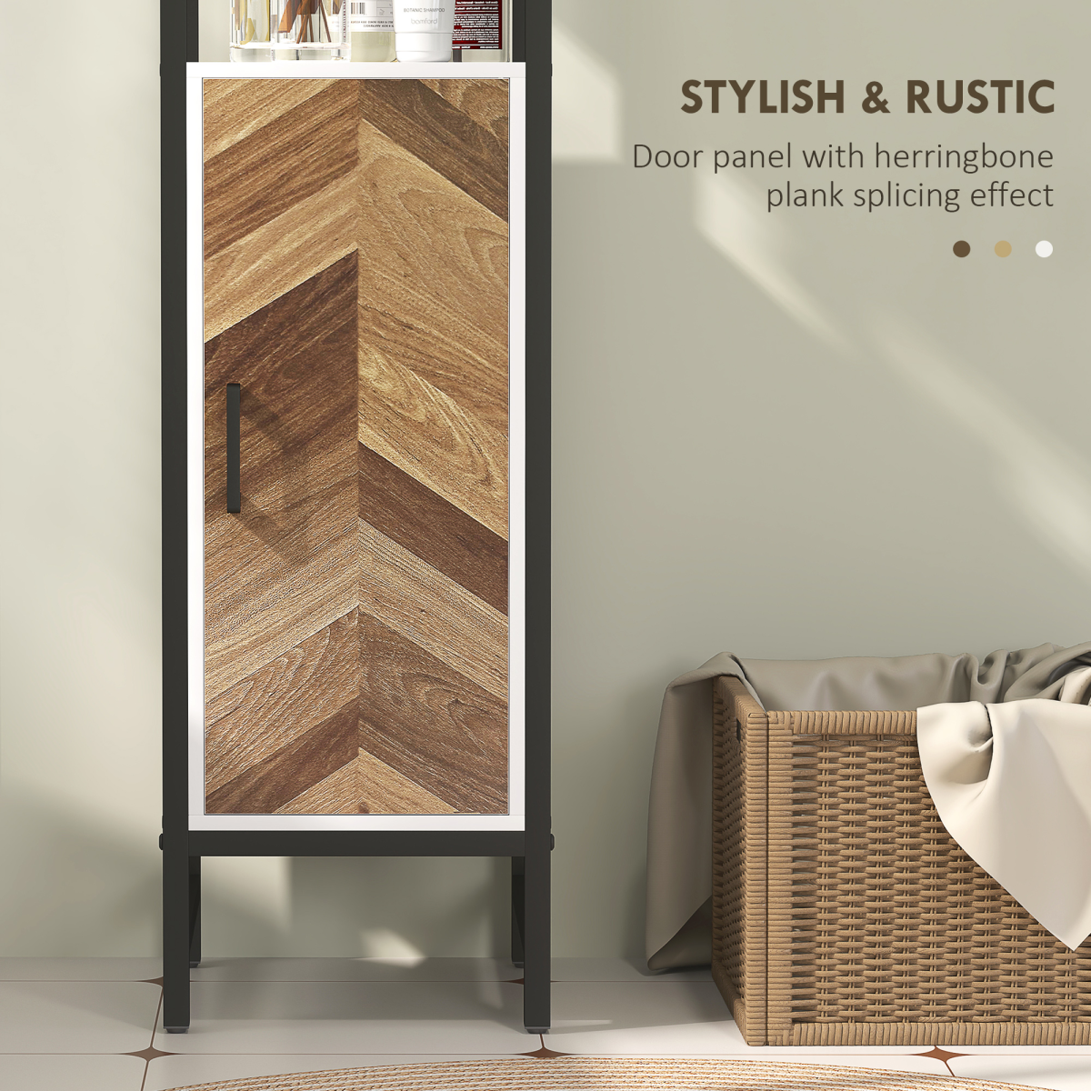 Chic Tall Bathroom Storage Cabinet - 3 Shelves, Space-Saving Design
