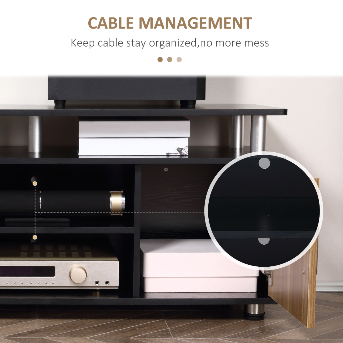 Modern Stylish TV Cabinet Stand - Space Saving Media Console in Black & Walnut