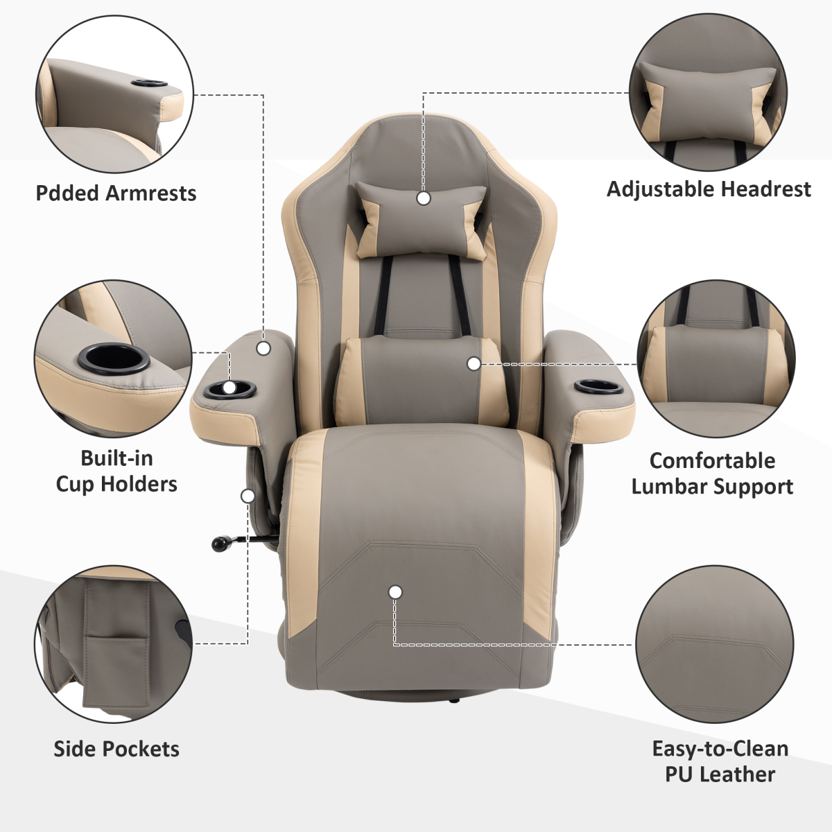 Two-Tone PU Leather Manual Recliner with Adjustable Leg & 135° Recline