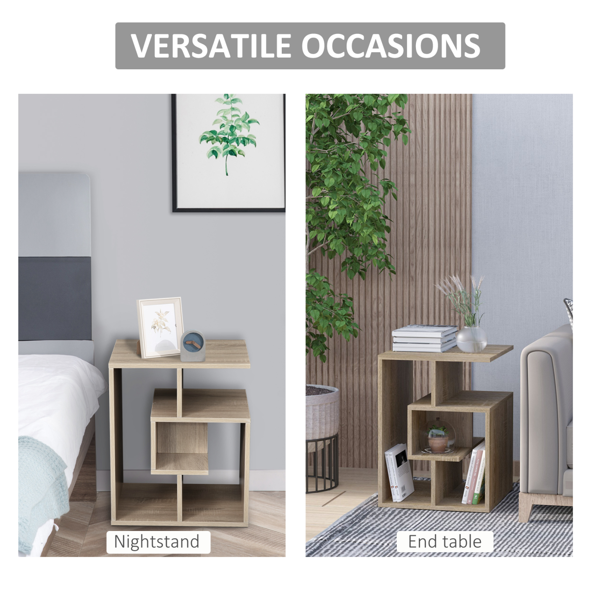 Oak 3-Tier Side End Table, 55cm High, 10kg Load Capacity