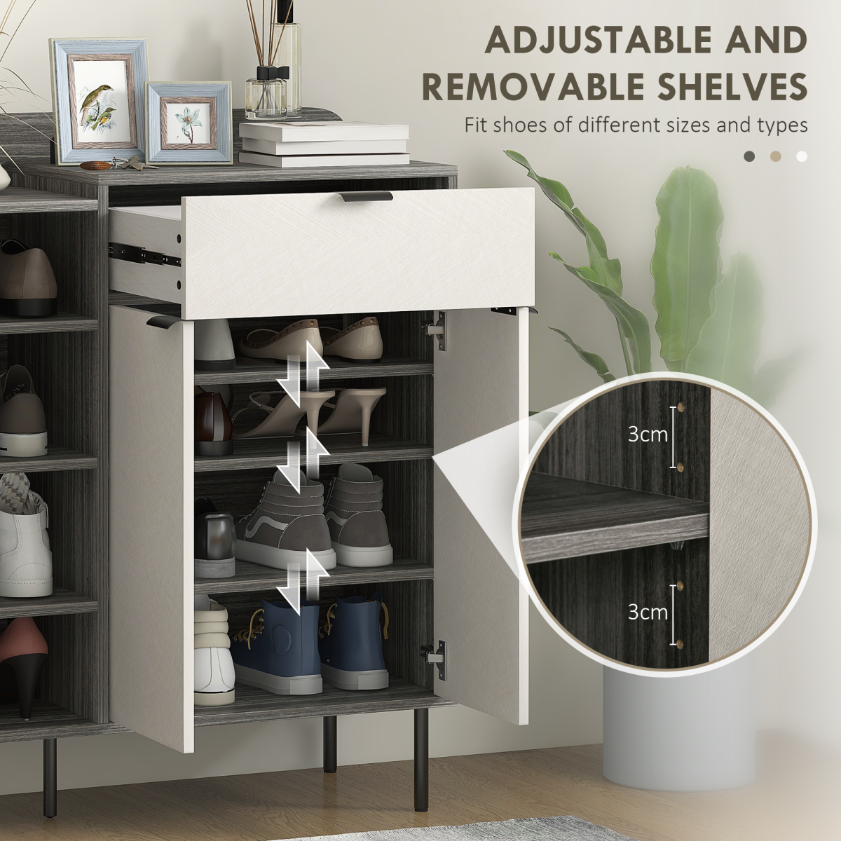 Sleek Hallway Shoe Cabinet - Stylish Grey Wood, Adjustable Shelves