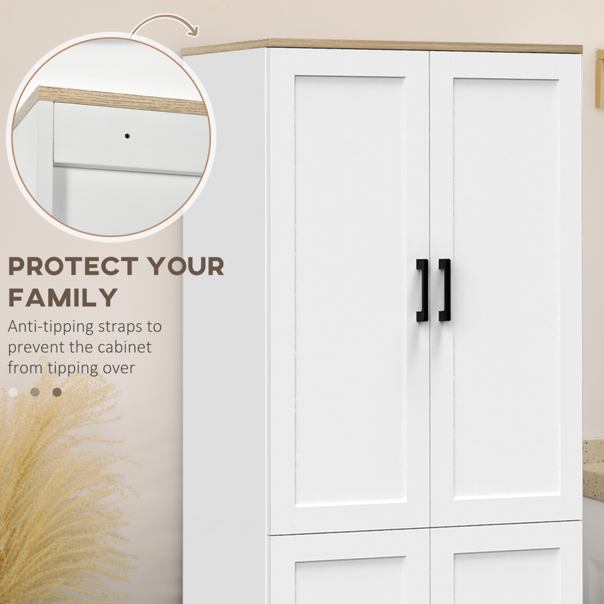 Stylish Tall Storage Cabinet: 4 Adjustable Shelves, Space-Saving Design