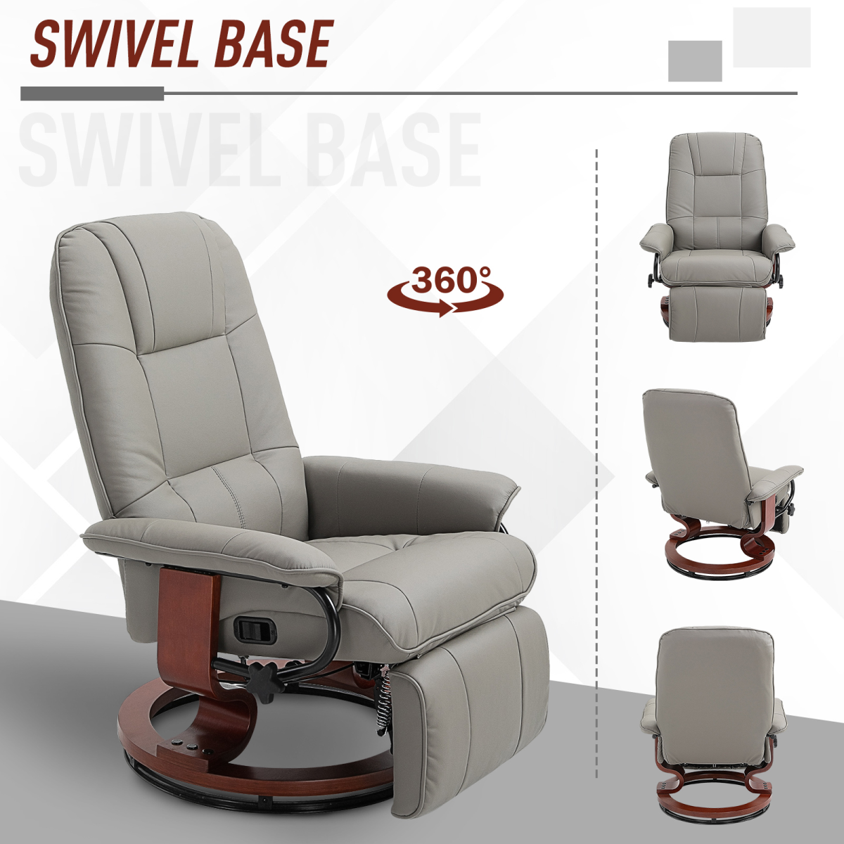 Ergonomic PU Leather Recliner Sofa with Footrest in Grey