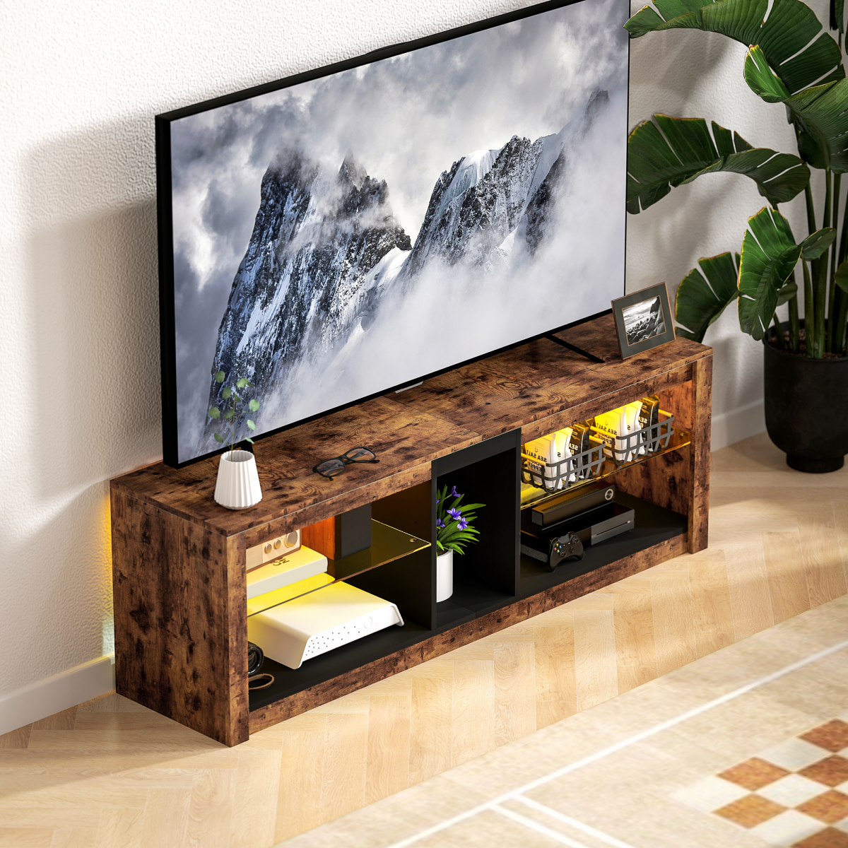 Rustic LED TV Stand - Stylish Entertainment Center for Up to 65\" Screens