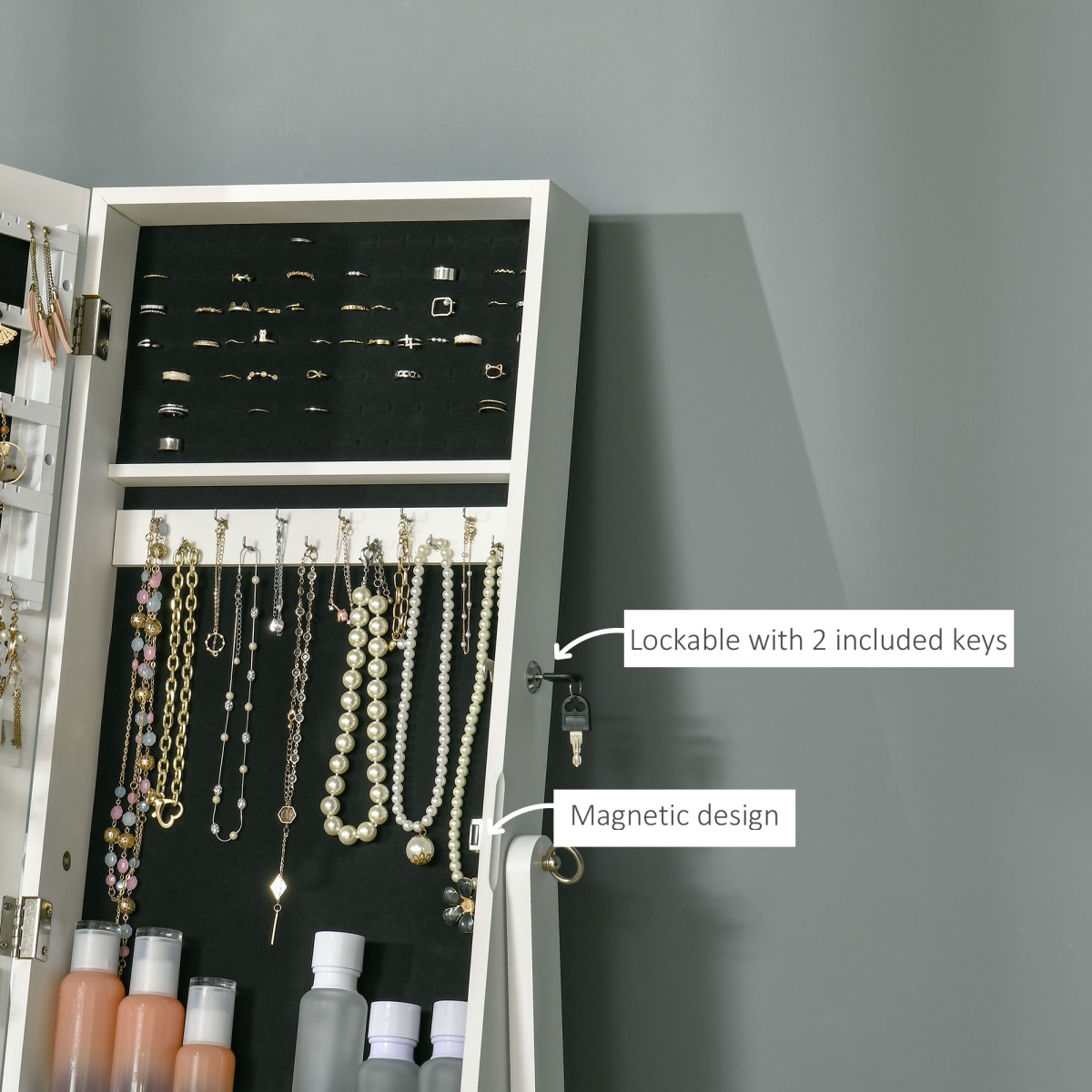 Elegant Lockable Mirrored Jewellery Cabinet - Ultimate Organizer & Stylish Decor