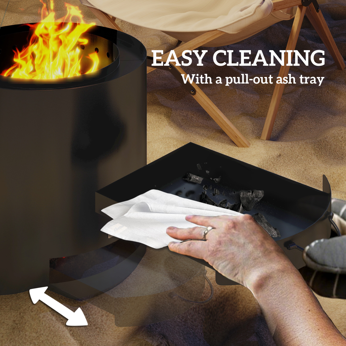 Portable Round Fire Pit: Easy Clean Ash Tray & Poker - Cozy Outdoor Nights