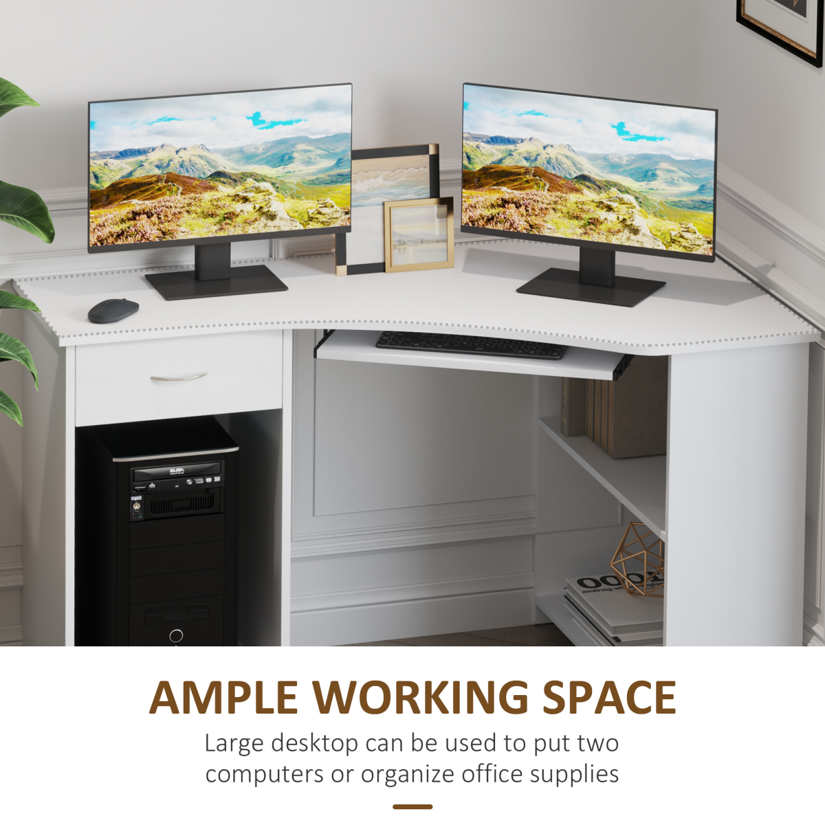 Stylish L-Shaped Corner Desk with Shelves & Keyboard Tray