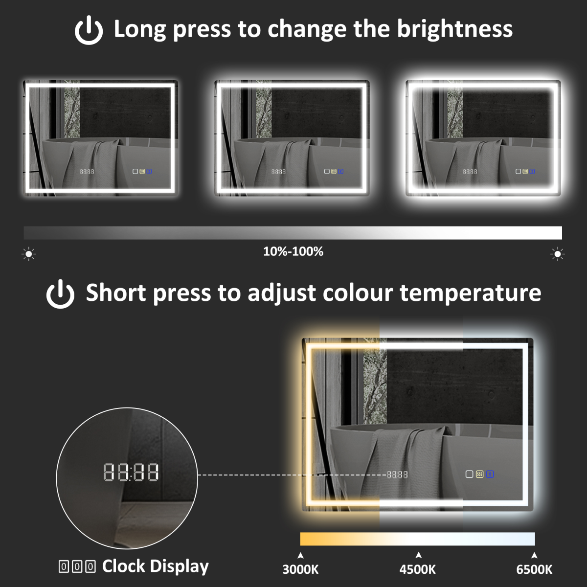 Smart Bluetooth Bathroom Mirror with LED Lights & Demister Pad - HOMCOM