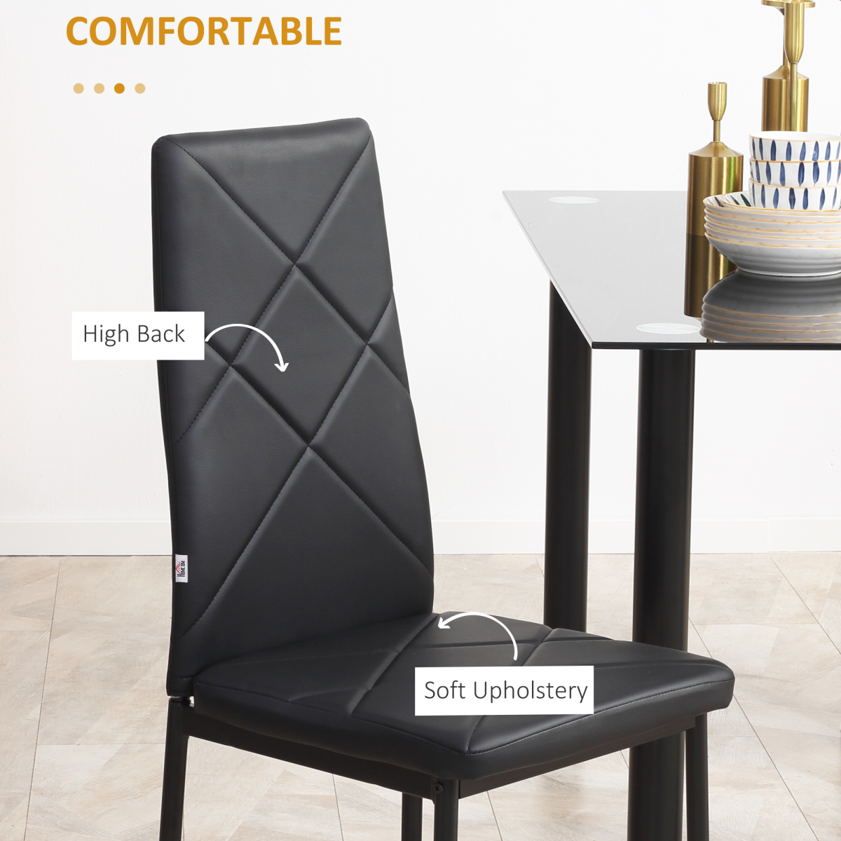 Elevate Your Dining: 4-Piece Faux Leather Chair Set in Sleek Black