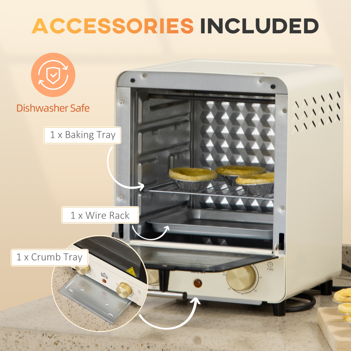 Retro Convection Mini Oven: Stylish Cream Toaster with Baking Tray