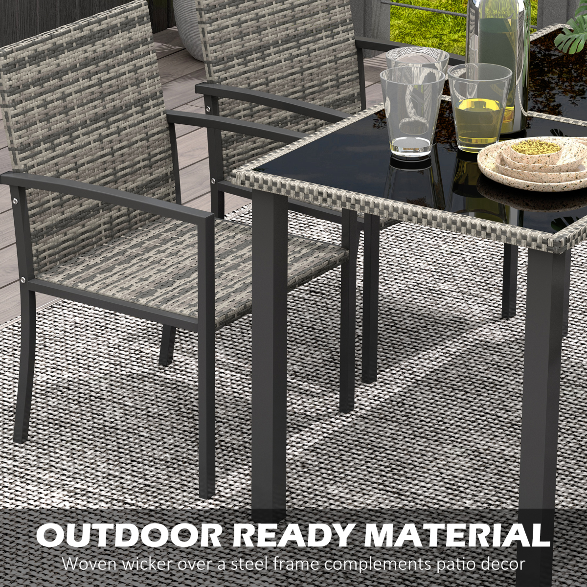 4-Seater Rattan Garden Set with Glass Tabletop, Mixed Grey