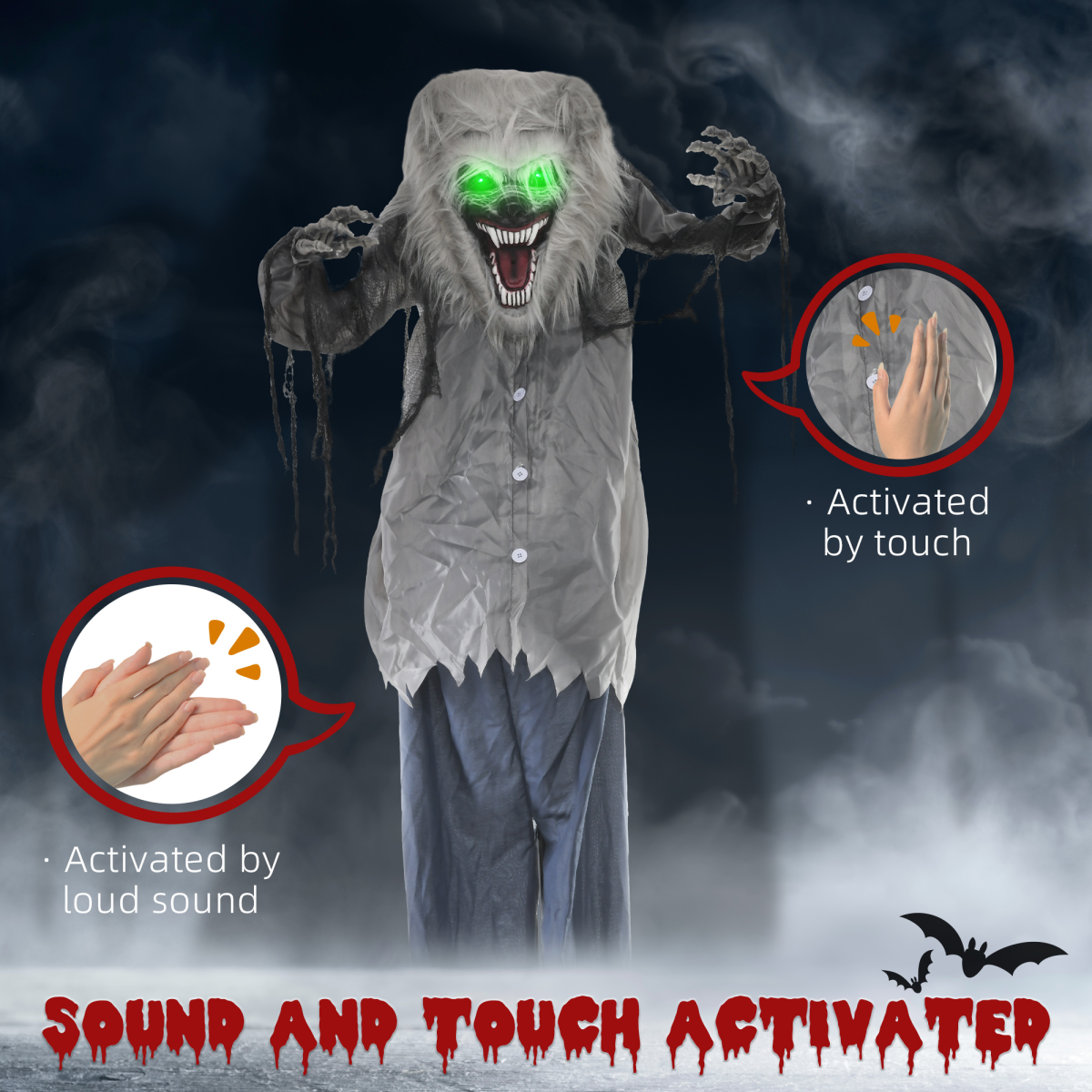 Halloween Skeleton Werewolf Animatronic Prop with Light-Up Eyes