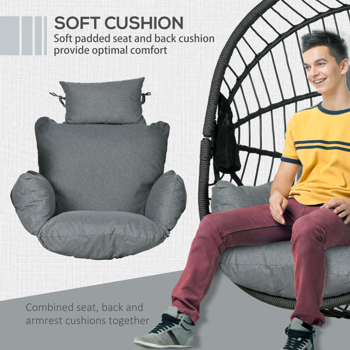 Grey Hanging Swing Chair with Thick Cushioned Seat - Patio
