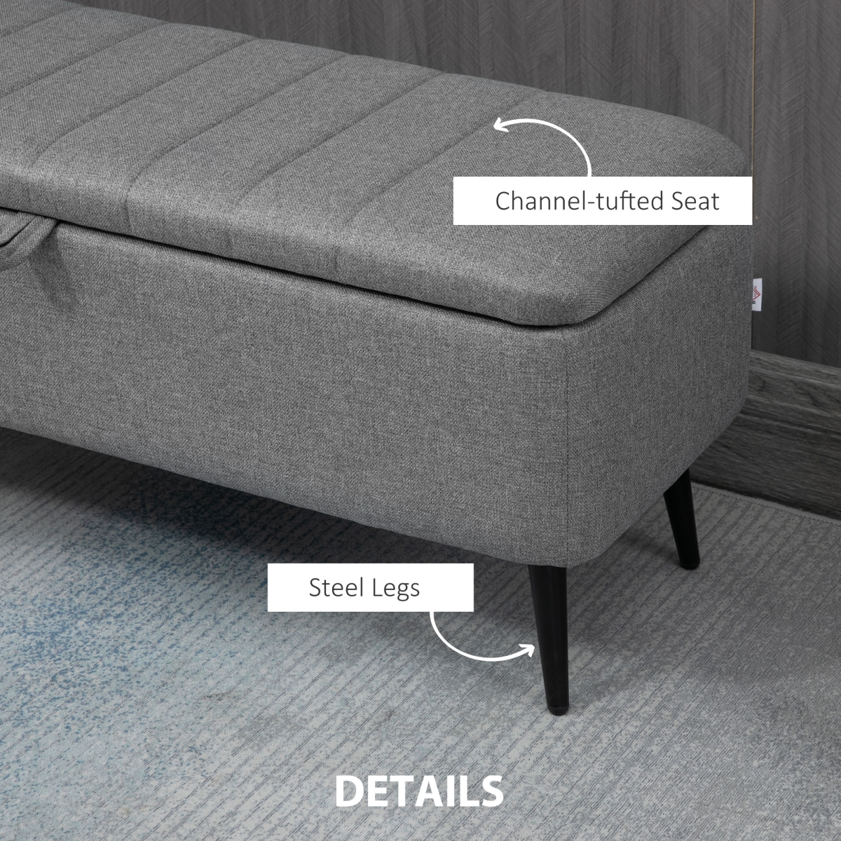 Grey Linen Storage Ottoman Bench – Stylish & Versatile Footstool with Steel Legs