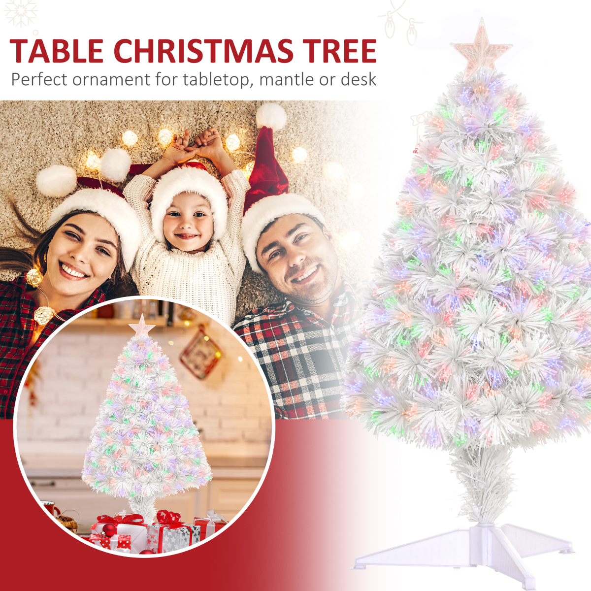 2.5ft Prelit Tabletop Christmas Tree with Fibre Optic Lights & Star