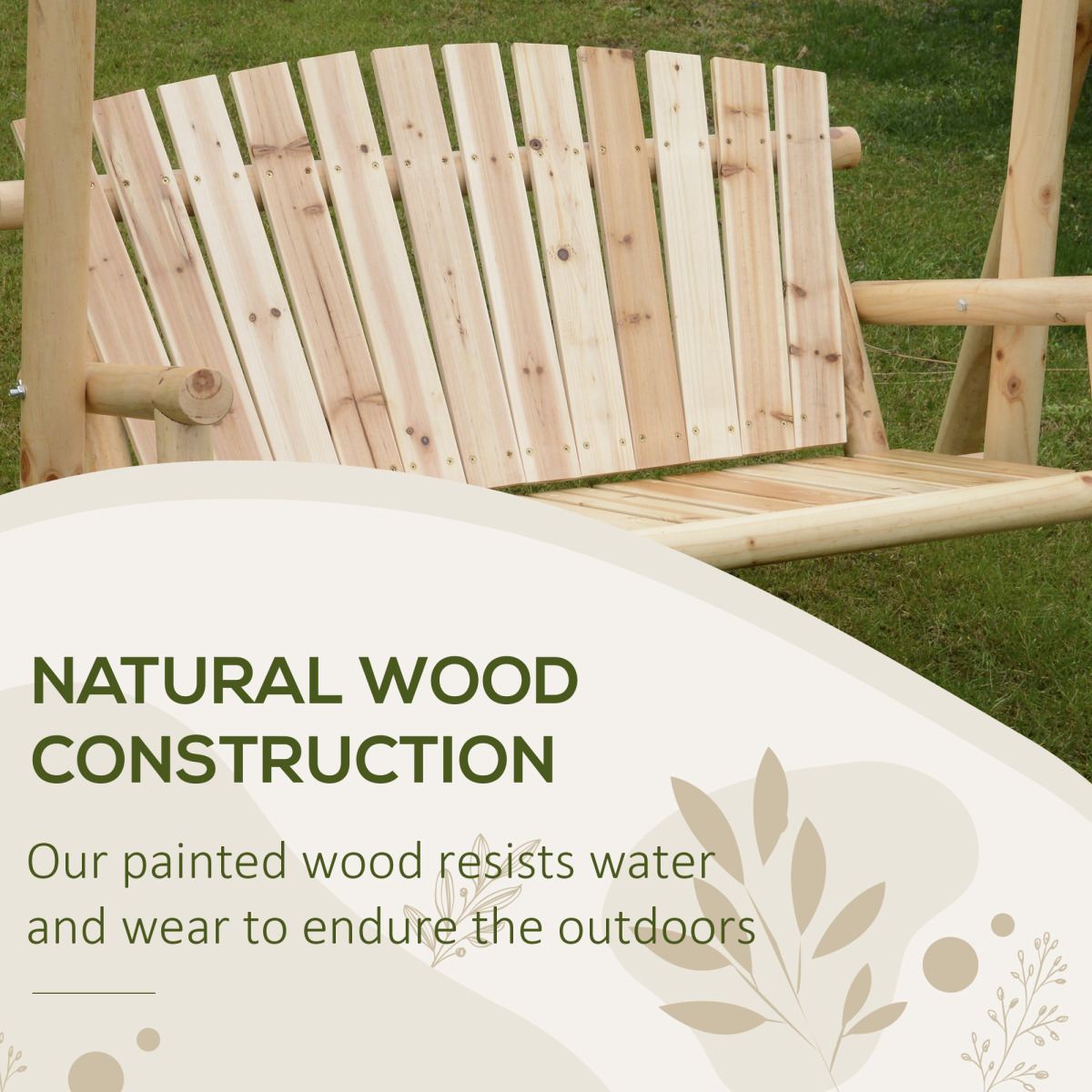 Rustic Outdoor 2-Seater Porch Swing - Wooden Patio Bench with Armrests