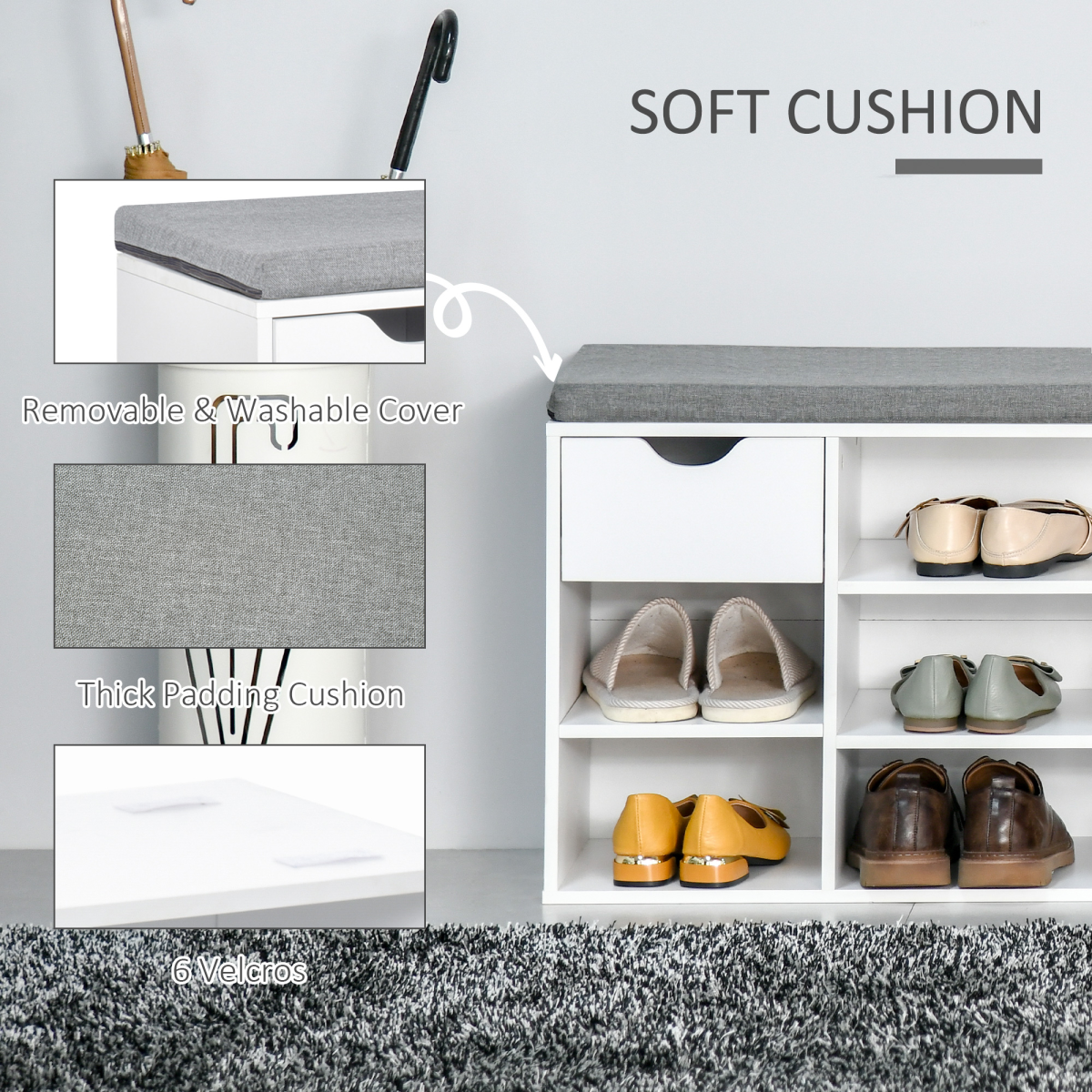 Elegant Shoe Storage Bench with Cushioned Seat & Adjustable Shelves