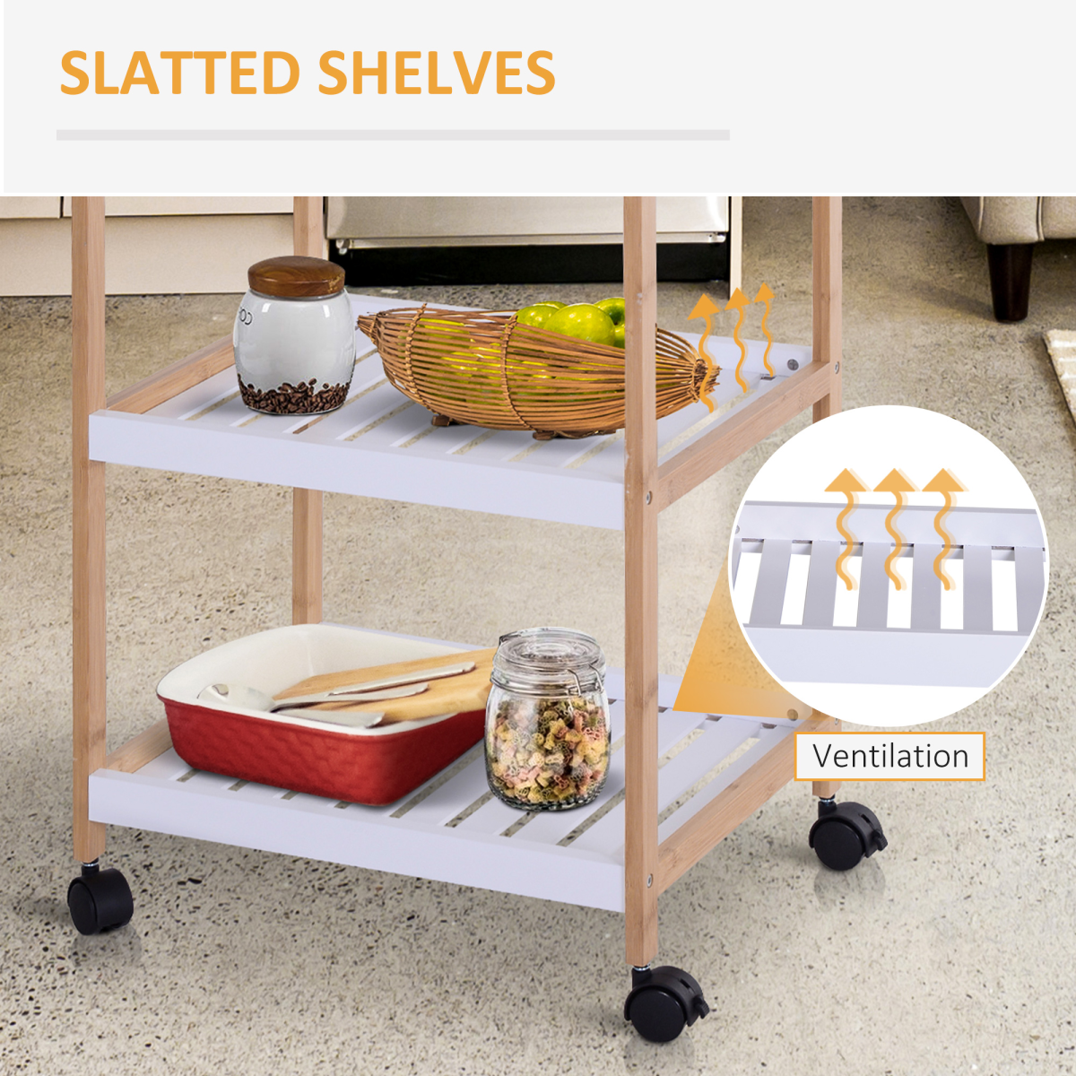 Versatile Bamboo & MDF Kitchen Trolley - 3-Tier Mobile Serving Solution