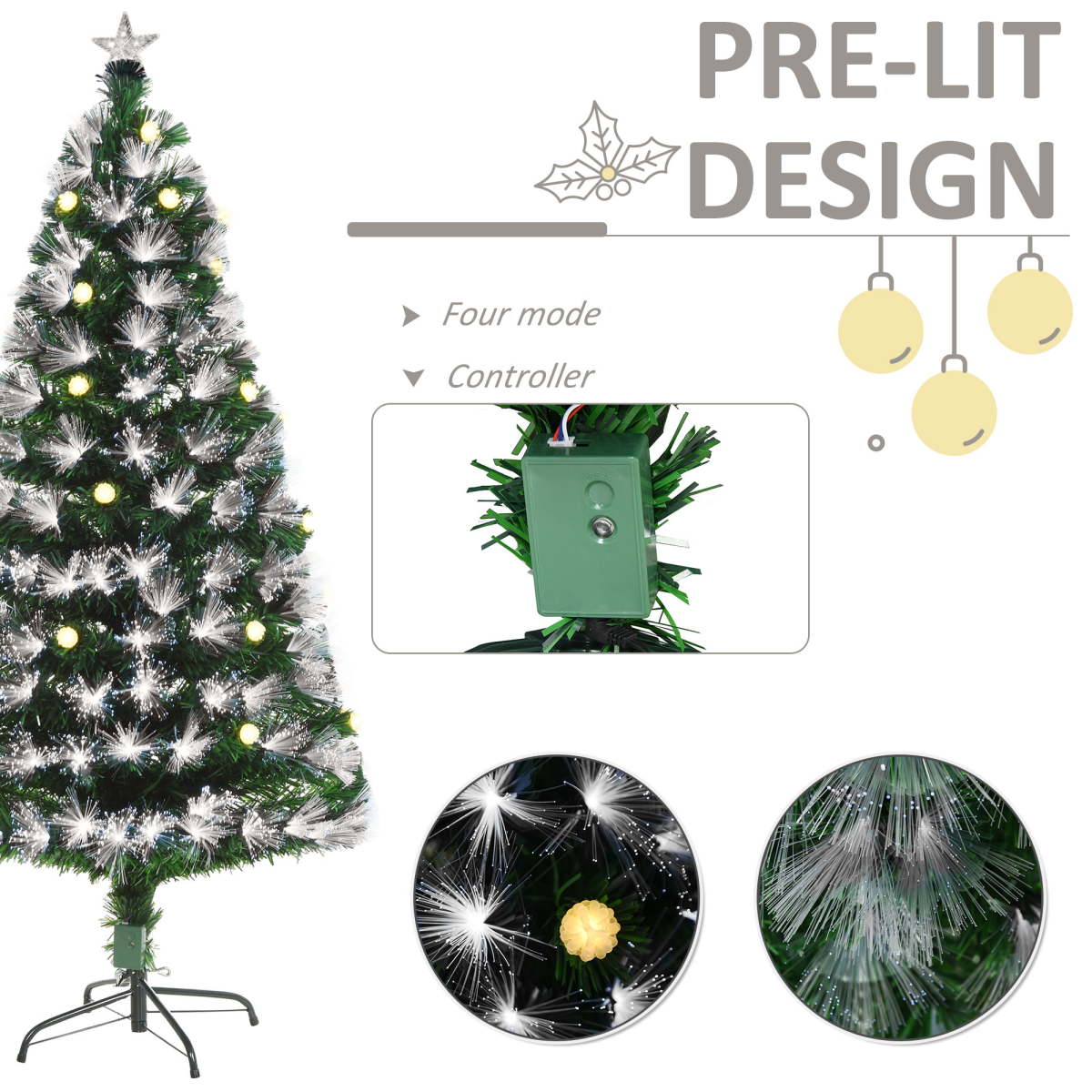 5ft White LED Christmas Tree, 90 LEDs, Star Topper, Tri-Base, Pre-Lit