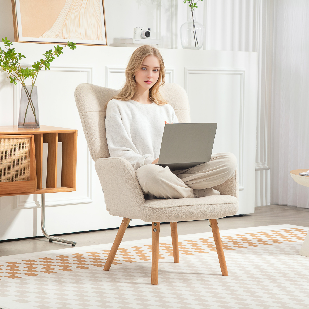 Cream White Wingback Armchair: Stylish Comfort with Cozy Upholstery