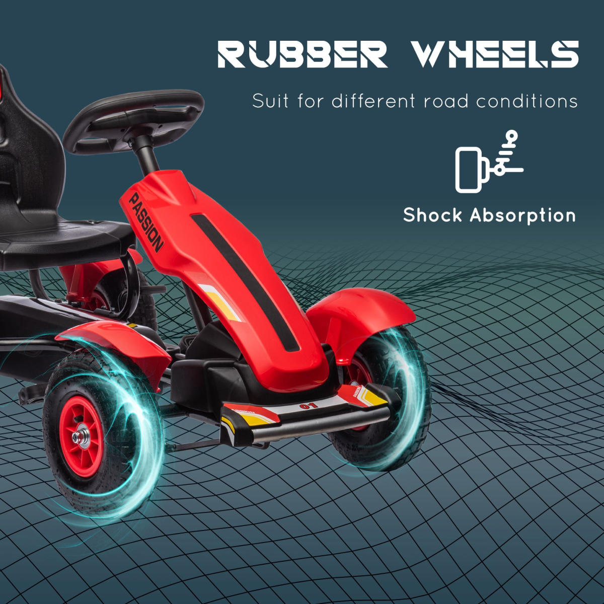 Kids' Pedal Go-Kart with Adjustable Seat, Handbrake & Inflatable Wheels - Red