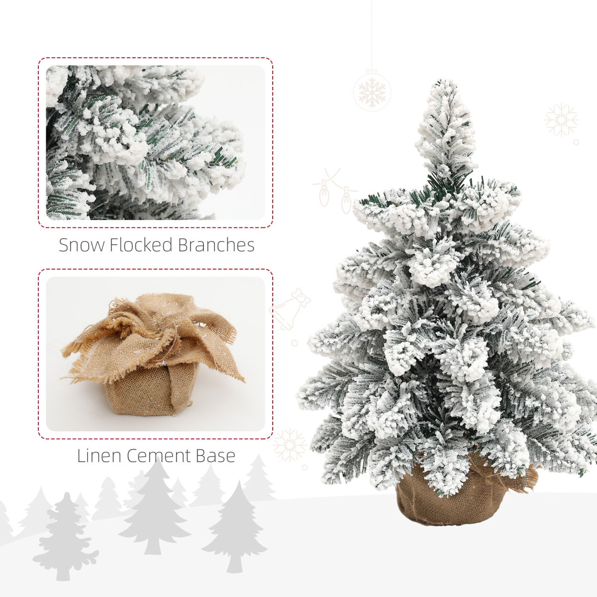 2-Piece Flocked Mini Tabletop Christmas Trees with Warm White LEDs