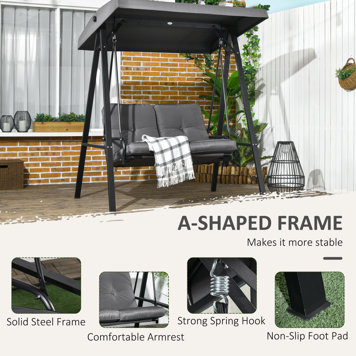 2-Seater Outdoor Swing Chair Hammock with Adjustable Canopy