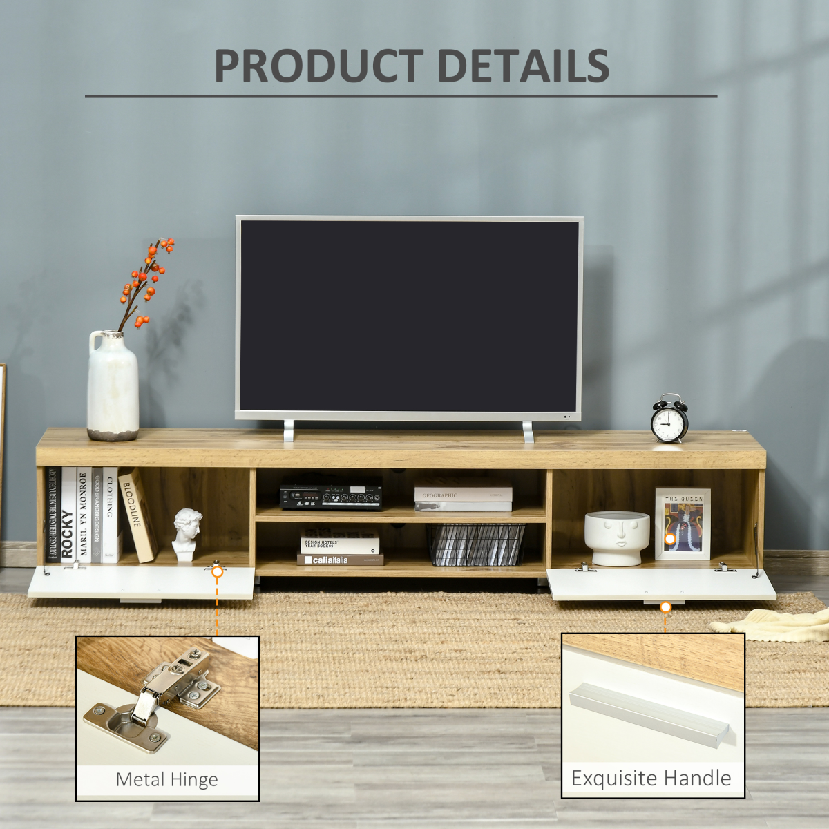 Stylish Light Brown TV Stand with Storage & Open Shelves for Modern Living