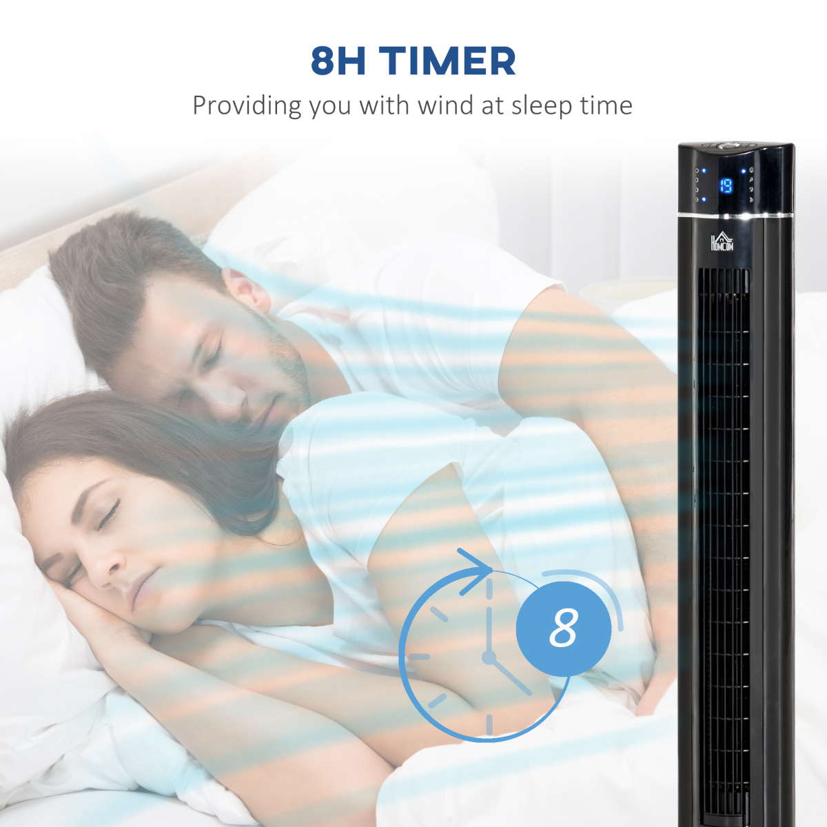 Tower Fan: 3 Speeds, Oscillating, 8-Hour Timer & Remote Control - Black