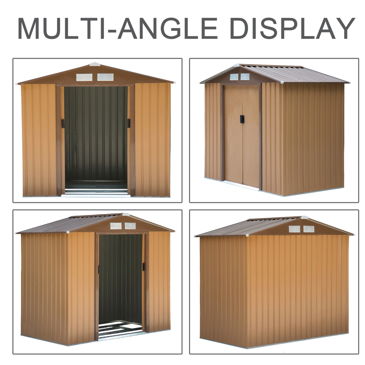 9x6 ft Metal Shed, Khaki - Weatherproof Outdoor Storage with Sliding Doors
