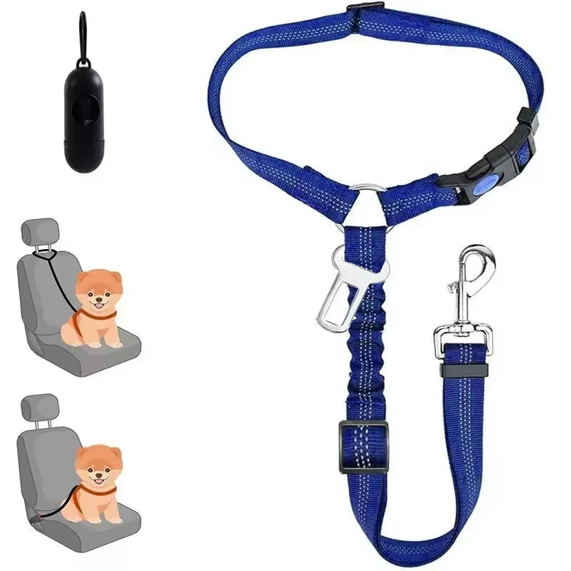 Adjustable Pet Car Seat Belt Restraint with Elastic Bungee for Dog Harness and Reflective Leash for Safe Vehicle Travel