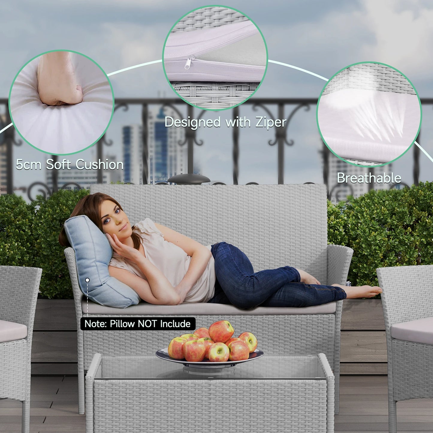 4 Piece Rattan Garden Furniture Set with Cushions Patio Outdoor