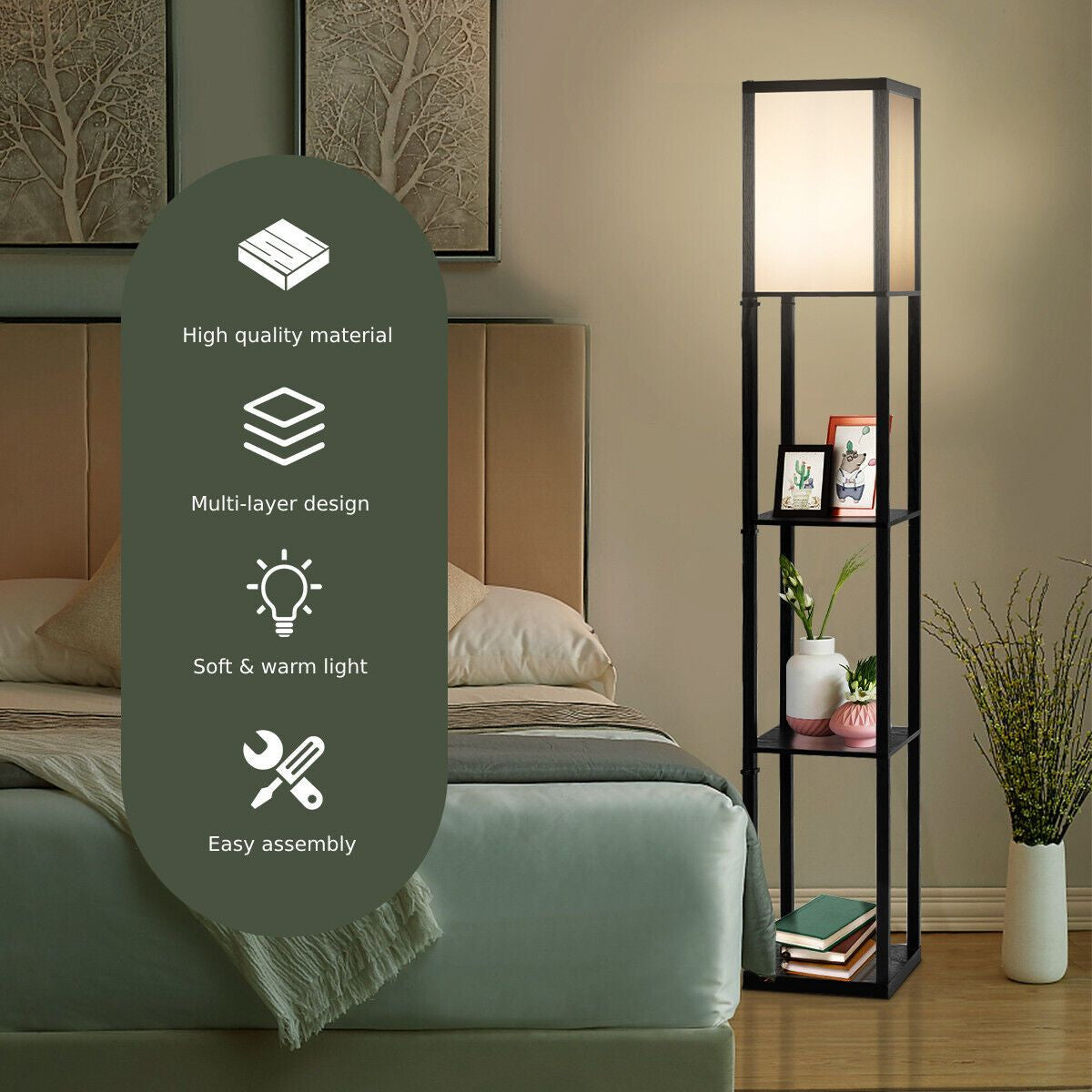 Stylish Freestanding Floor Lamp with Convenient 3-Tier Storage Shelf