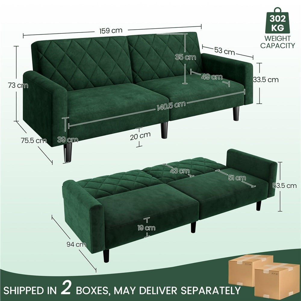 Costoffs 3-in-1 Velvet Convertible Futon Sofa Bed Upholstered Futon Couch with Diamond Tufted Design