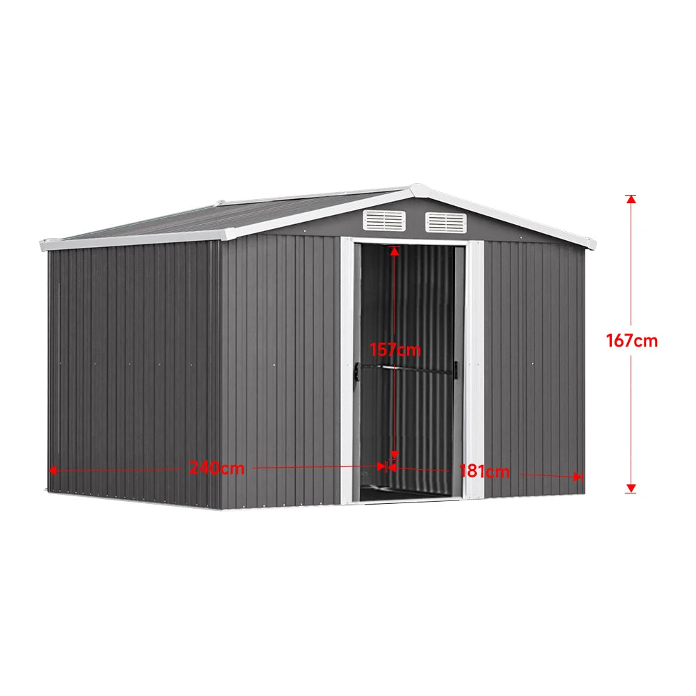 Large Heavy-Duty Metal Garden Tool Storage Shed, Weatherproof Steel Construction, Rust/Uv/Water-Resistant, Foundation Included
