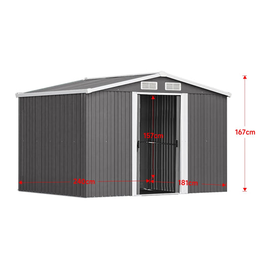 Large Heavy-Duty Metal Garden Tool Storage Shed, Weatherproof Steel Construction, Rust/Uv/Water-Resistant, Foundation Included